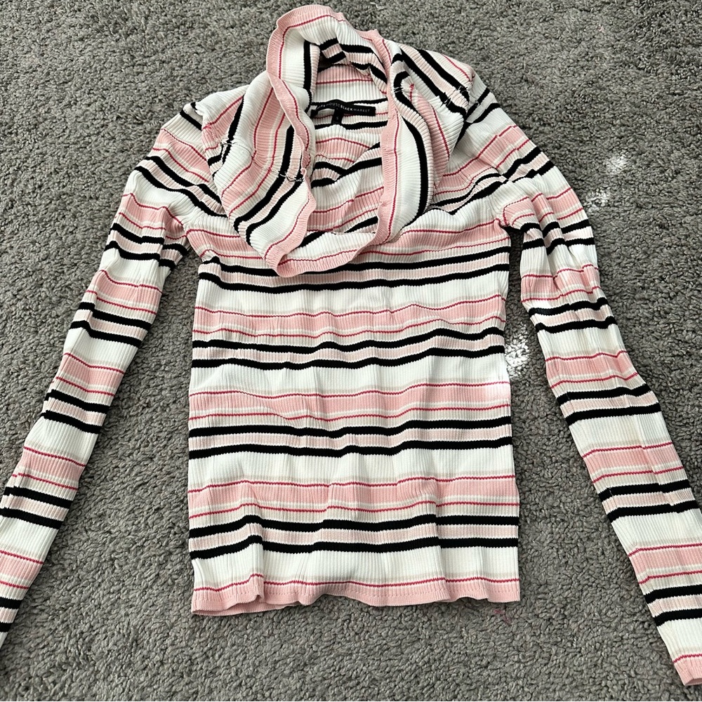 NEW pink black white striped sweater WARM and COZY and COMFORTABLE